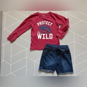 Wonder kids|Baby boy/toddler summer set,burgundy short sleeve tee & denim shorts